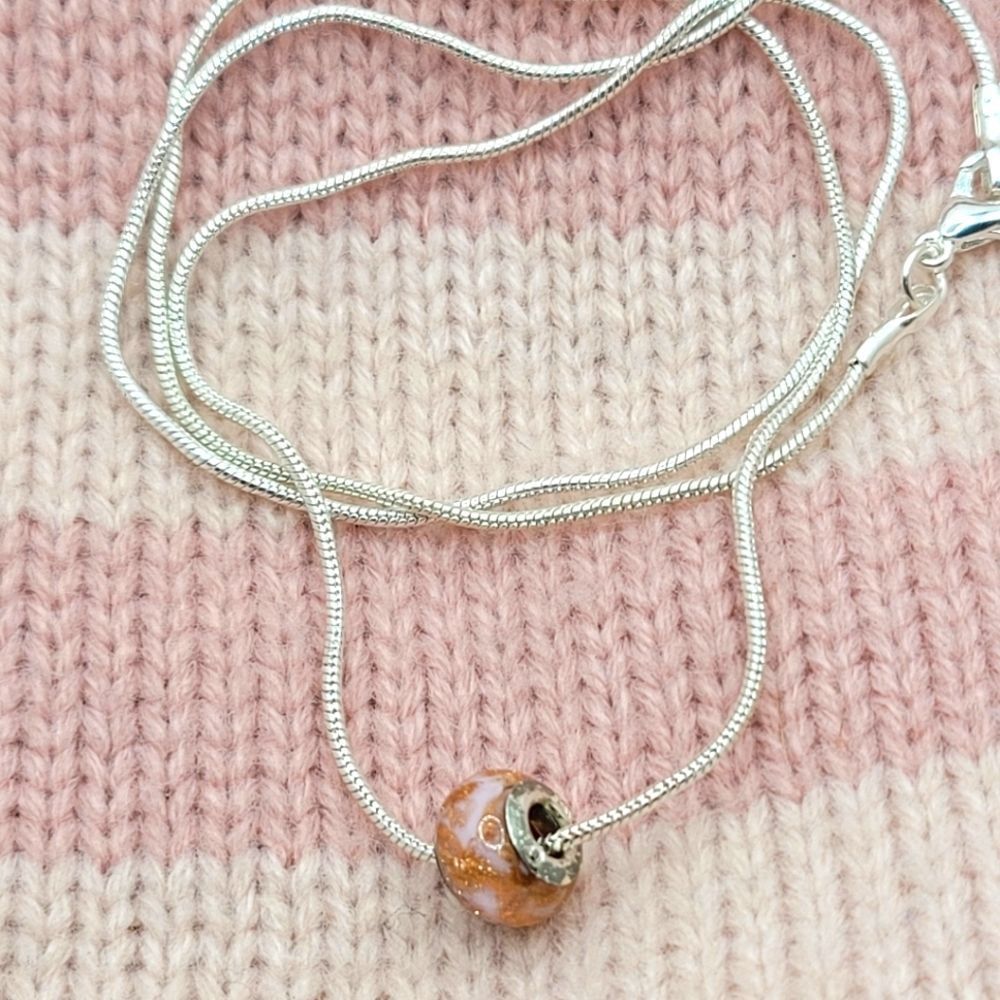 925 Sterling Silver Pink, Gold and Purple Charm Bead and Necklace Chain